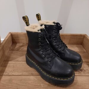 Dr. Martens Black Leather Boots with Fur Lining